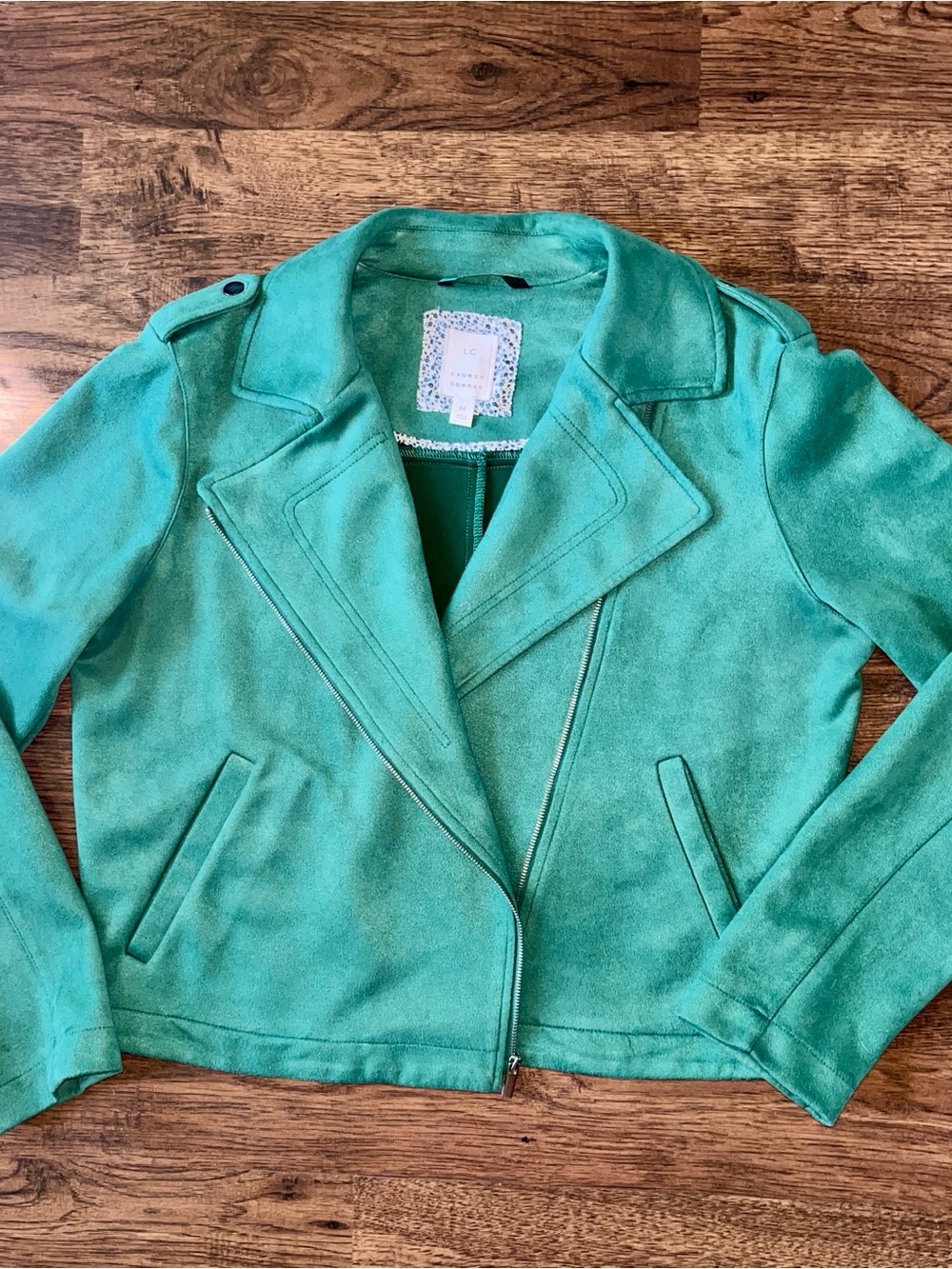 Women's Green Faux-Suede Moto Jacket